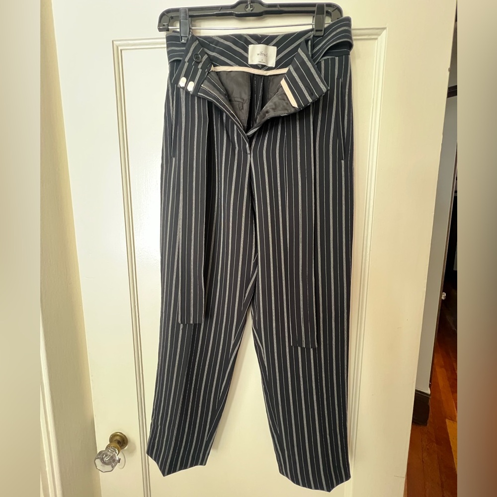 Wilfred Navy and White Striped Trousers